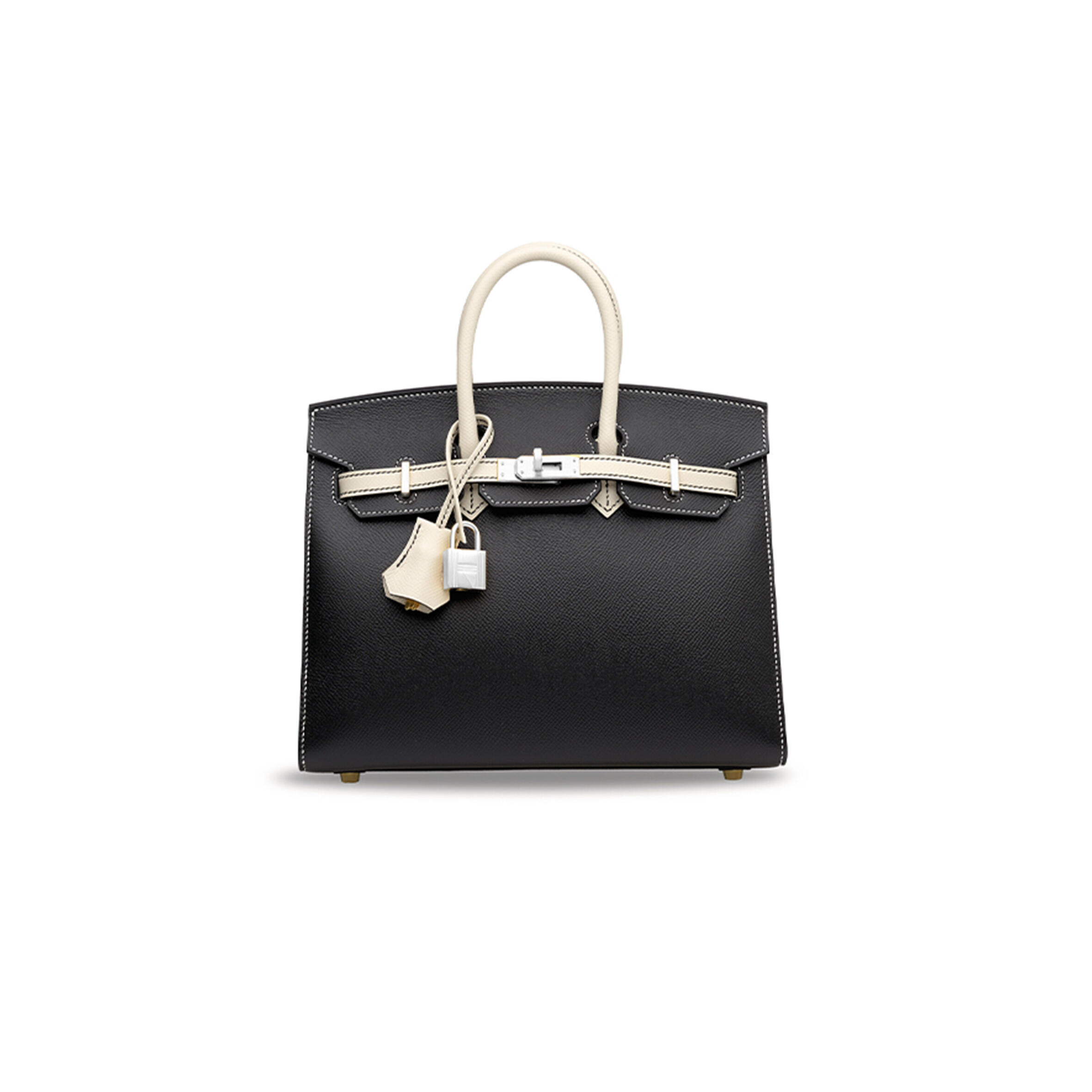 H**mes black nata epsom leather sellier birkin 25 with brushed gold hardware (25*20*13cm)